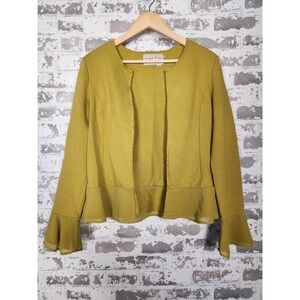 Evy's Tree Cardigan Size Medium Yellow Peplum Ruffled Hem Textured Chic Layering
